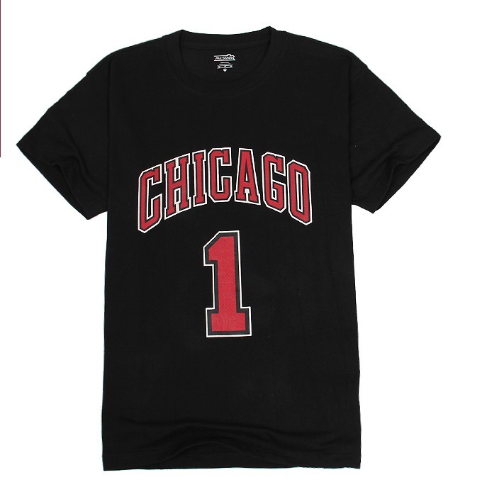 Men's  Chicago Bulls #1 Derrick Rose Black T-shirt